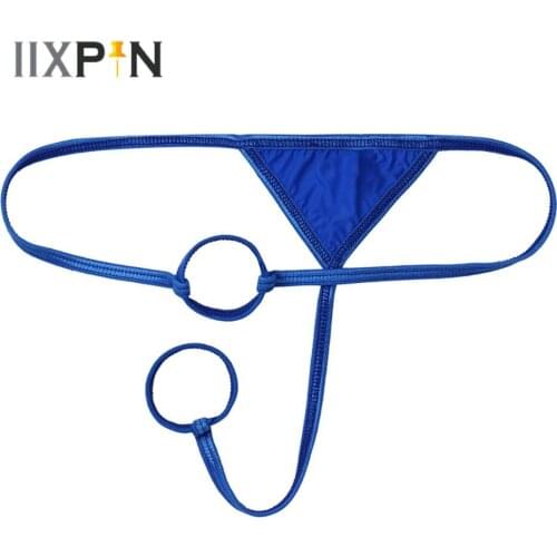 Mens Sexy Lingerie G-string Underwear Low Rise O-Ring T-Back Thong Crotchless Bikini Briefs Panties Elastic Underpants Nightwear