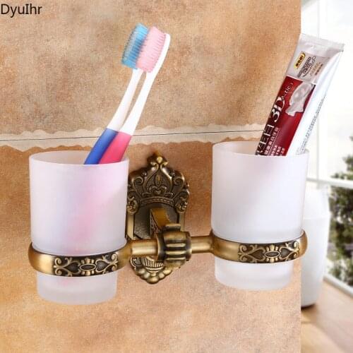 DyuIhrRetro Space Aluminum Material Brushing Cup Set Free Punch Toothbrush Holder Bathroom Wall Mount Shelf Bathroom Accessories