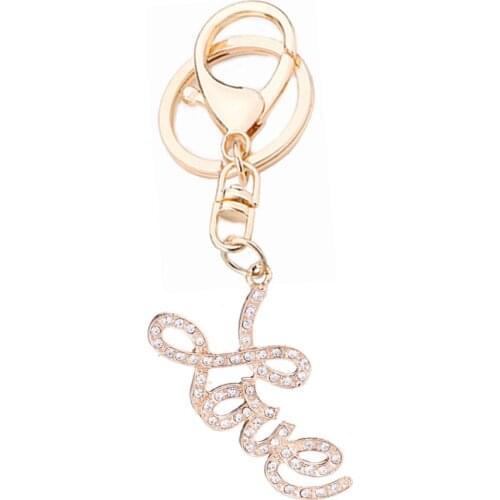 Charm Crystal Letter LOVE Keychain Alloy Bag Keyring Lover Keyfobs Chaveiros Creative Accessories Lovers Gift Llavero R029