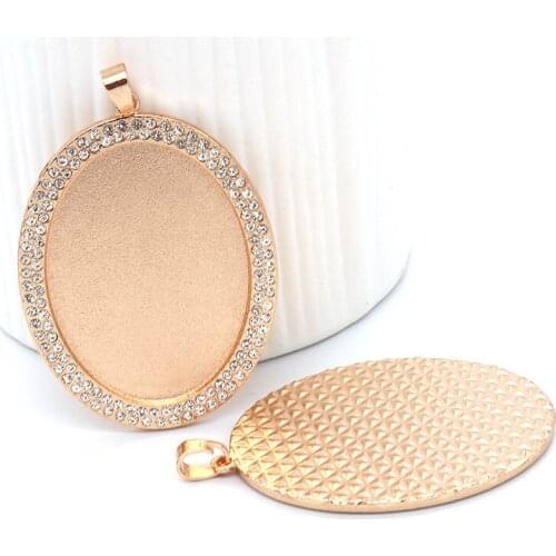 Onwear2pcs crystal rhinestone frame cabochon settings 18x25mm 20x30mm oval blank pendant base trays diy jewelry bezels