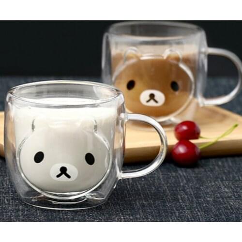 Originality Lovely Little Bear High Borosilicate Glass Double-deck Coffee Cup Breakfast Milk Tea Fruit Juice Heat-resisting Mugs