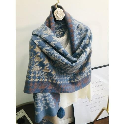 Autumn and winter 2020 new large version thousand bird grid cashmere imitation womens scarf thickened long thermal Shawl Scarf