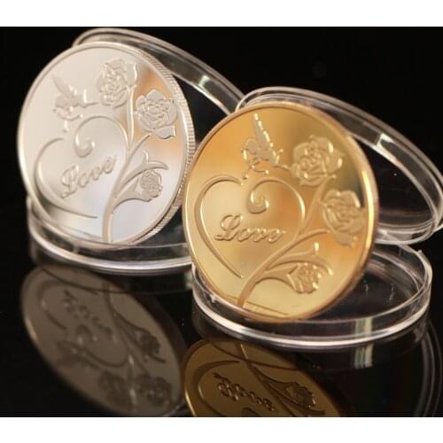 Heart Rose Valentines Day Commemorative Silver Gold Coin I Love You Emulation Valentines Day Coins Gifts