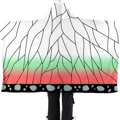 Hot Demon Slayer Cosplay Costume Fashion Riman Print Pattern Hooded Blanket Home Furnishing Hooded Blanket Flannel Cape