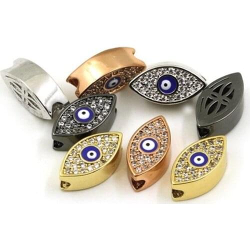 Popular Evil eye bead clear CZ micro paved double sided CZ space bead Colorful Bracelet Hand Chain Necklace Anklet