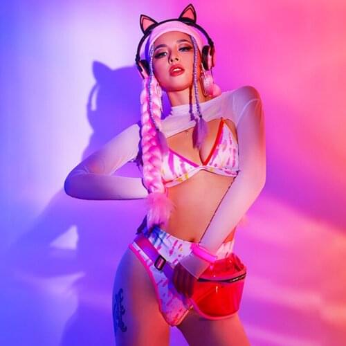 Sexy Women Dj Bikini Nightclub Pole Dance Clothing Suit Gogo Leading Dancer Wear Party Club Bar Rave Clothes Stage Outfit BL5285