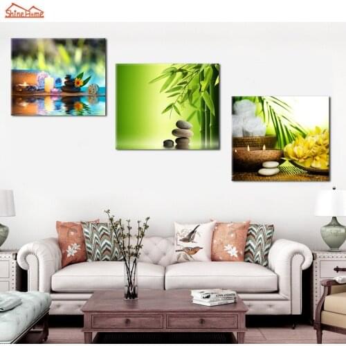 ShineHome-3pcs/set Canvas Picture Prints Artwork for Spa Yoga Salon Kitchen Flower Cobble Stone Painting Wall Living Room Decor