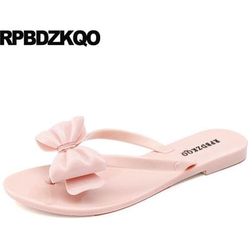 Bowtie Big Size Women Sandals Flat Summer 2019 Shoes Soft Pink Rubber Plus Flip Flop Slip On Bow Cute Holiday Slippers Slides