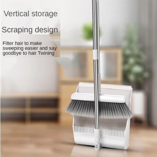 Folding Standing Broom and Dustpan Set Combination Household Net Red Soft Fur Sweeping Angle Rotating Broom