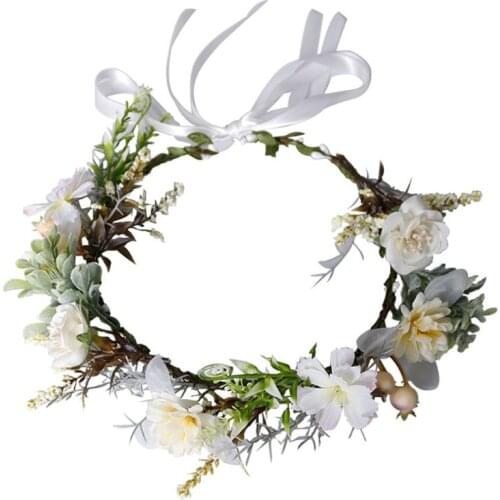 Wedding Bridal Green Leaf Imitation Flower Crown Headband Bohemian Woven Rattan Garland Headpiece Festival Photo Props