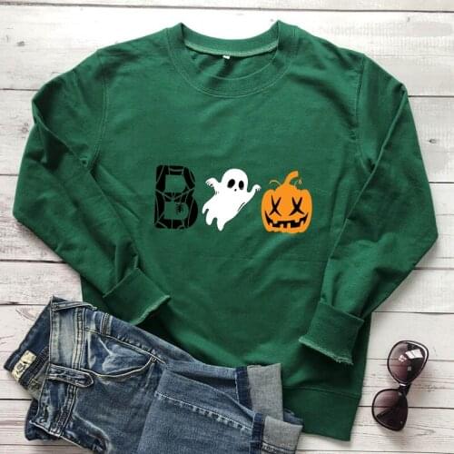 Ghost Pumpkin BOO Colored Sweatshirt Funny Women Autumn Halloween Party Pullovers Streetwear