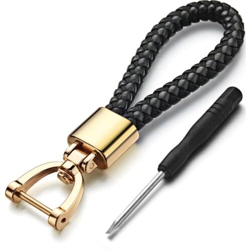 360 Degree Rotating Horseshoe Buckle Moto Car Key Chain Detachable Metal Chic Hand Woven Leather KeyChain For Men Gift DK394
