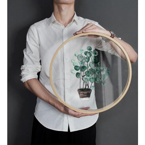 Green Plant Decoration Painting Transparent Circular Plexiglass Living Room Dining Porch Wall Mural Wood Wall Decor