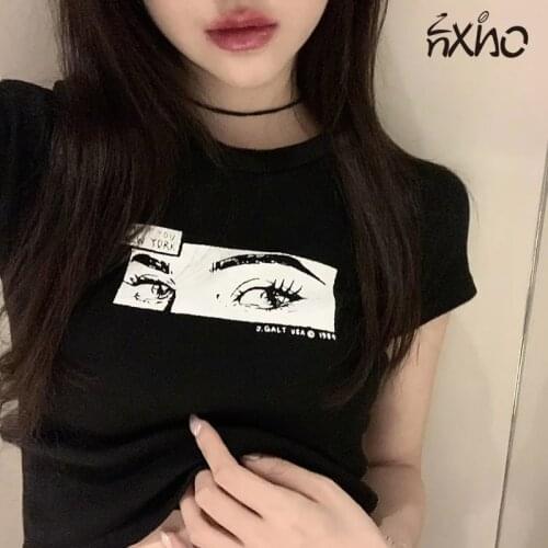 Women Mini T-shirt Eyes Print O-neck Short Sleeves 2021 Summer Hot Hit Cool Girl Tees Fashion Tops Sexy Streetwear y2k T-shirt