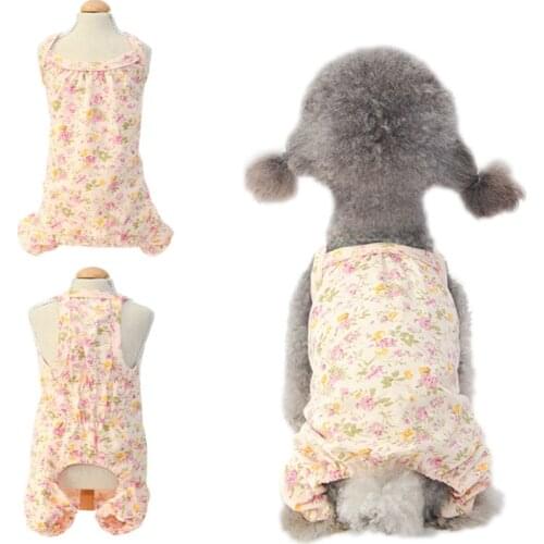 Female Pet Dog Pajamas Floral 4 Legged Dog pjs Jumpsuit Soft Cotton Dog Clothes Vest Shirt Summer Tracksuit Nightshirt Apparel L
