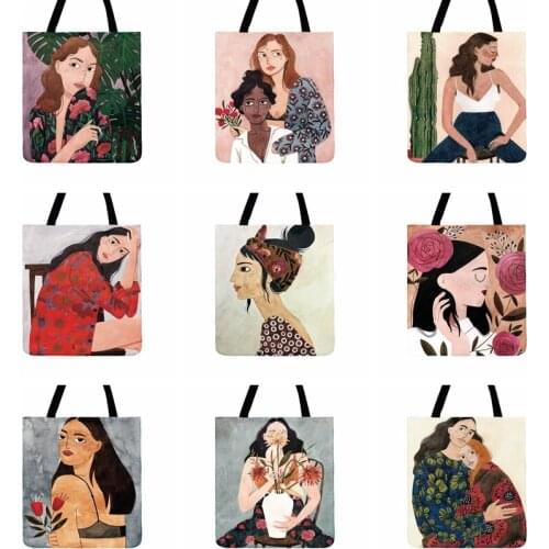 Ladies Shoulder Bag Reusable Shopping Bag Tropical Freckles Girl Painting Print Tote Bag For Women Casual Tote Outdoor Beach Bag