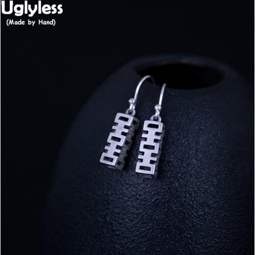 Uglyless Real 925 Sterling Silver Square Earrings for Women Hollow China Cultural Character XI HAPPY Earrings Ethnic Maze Brinco