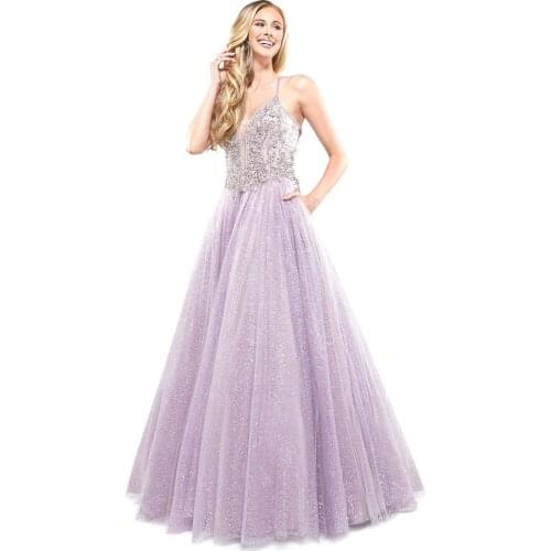 Luxury Crystal Beading Evening Dress Backless Lilac Tulle Woman Party Dress for Wedding Ball gowns vestidos de fiesta de noche