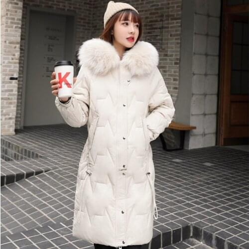 Winter female new style parkas mujer black loose big collar medium hooded down jacket yellow lady thick pink warm womens coats