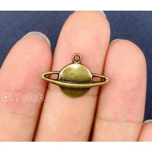 100pcs-Planet Charms Antique Bronze Saturn with Rings Charm Pendant 20x13mm