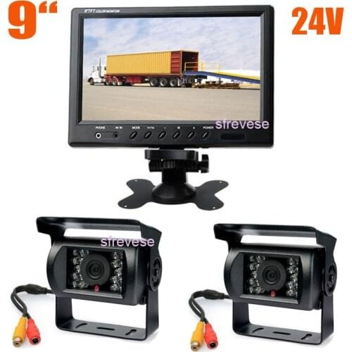 12V-24V 18 LED IR Night Vision Reversing Parking Backup Camera + 9" LCD Monitor Car Rear View Kit for Bus Truck Motorhome