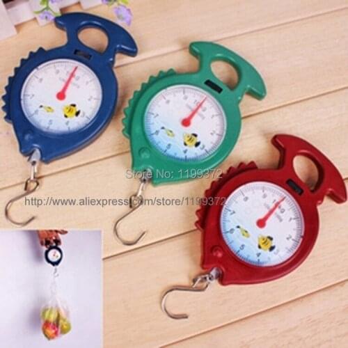 240pcs/lot 10kg Fish Shape Weighing Hanging Scale Handheld Numeral Pointer Spring Balance with retail package