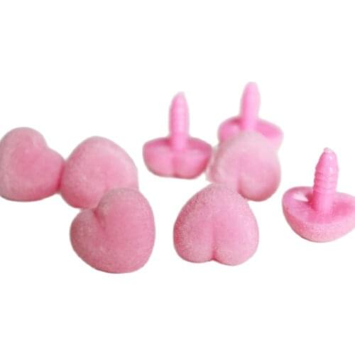 30pcs/lot 17mm heart shape clean pink flocking toy nose safety animal doll nose + washer for diy doll findings