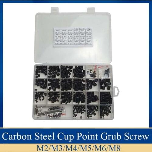 666pcs/Set 12.9 Carbon Steel Screw Cup Point Grub Screw M2 M3 M4 M5 M6 M8 Hex Socket Set Screws Hexagon Headless Set Screw Grade