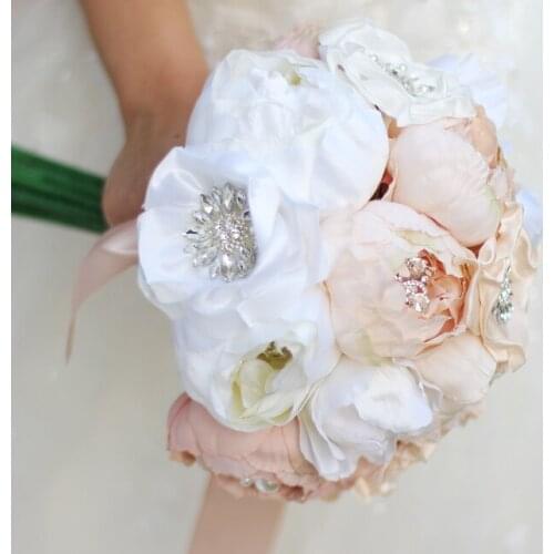 Apricot Peony diamond bridal bouquet high-end custom wedding bouquets Artificial flower ribbon flower Bride 's peonies Bouquet