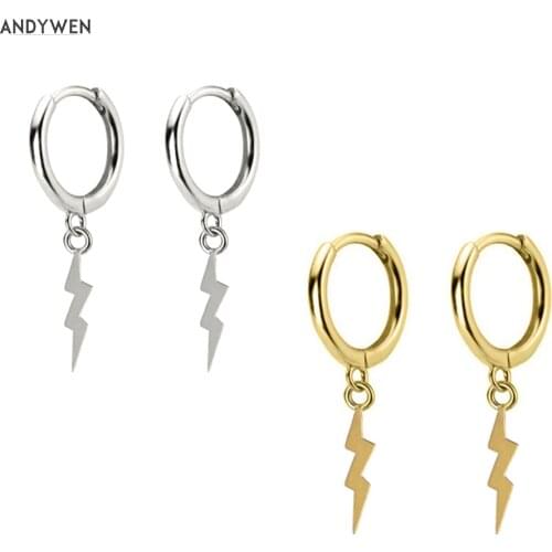 ANDYWEN 925 Sterling Silver Three Lighting Earring Dangle Charms 9mm Circle Round Ring HoopsWomen Plain Luxury Jewelry