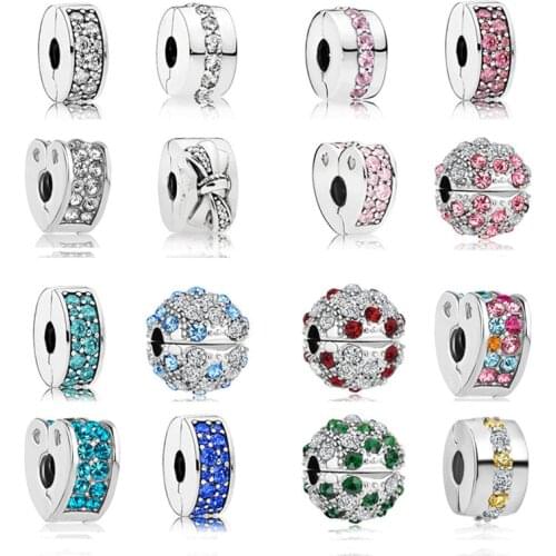 2020 new 4pcs/lot round heart white pink blue lake blue red bow path crystal clip diy bead fit Pandora charms bracelet X051