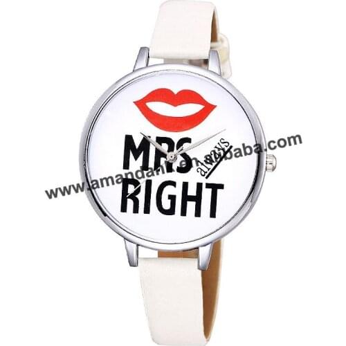 Lovers Couple Watch Mr Right Mrs Right Quartz Wrist Watches Men Women Bracelet Beard Lips Printed Fashion Casual Lovers' Watches