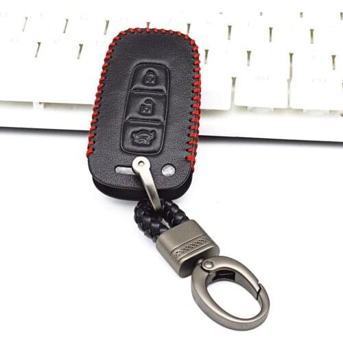 Genuine Leather Smart Car Key Case For Hyundai ELANTRA IX35 SONATA 8 VELOSTER Car Keychain Braid Woven Rope Ring Leather Shell