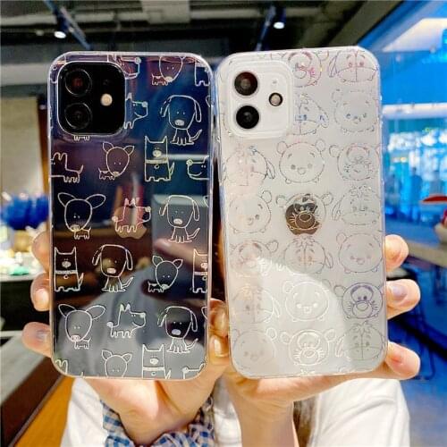 Bronzing Dogs Clear Case for iPhone 12 Pro X XR XS Max Cartoon Painting IMD Soft Cover For iPhone 11 Pro Max 7 8 Plus Case #OW