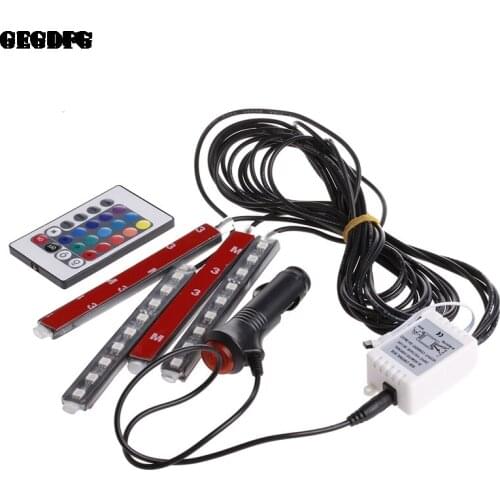 DC12V Car RGB LED DRL Strip Light Car Wireless Auto Remote Control Decorative Flexible LED Strip Interior Atmosphere Lamp Kit