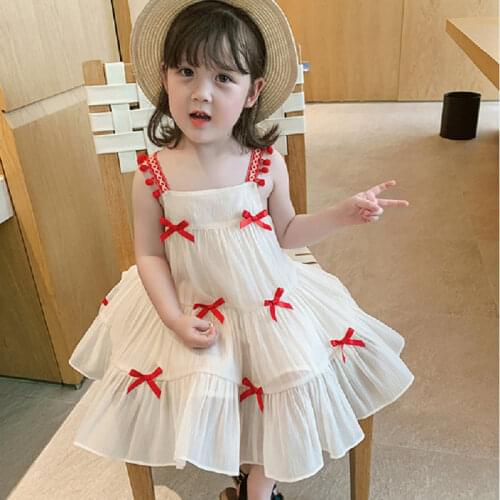 Mihkalev Kids Dresses For Girls Sling Layered Dress 2-7Year Baby Girl Beach Dresses Children Shoulder less Party Princess Dress