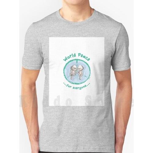 World Peace Otters-Green On White T Shirt Men Cotton Cotton S-6Xl Otters World Peace Nature Animals Otter Illustrations Sea