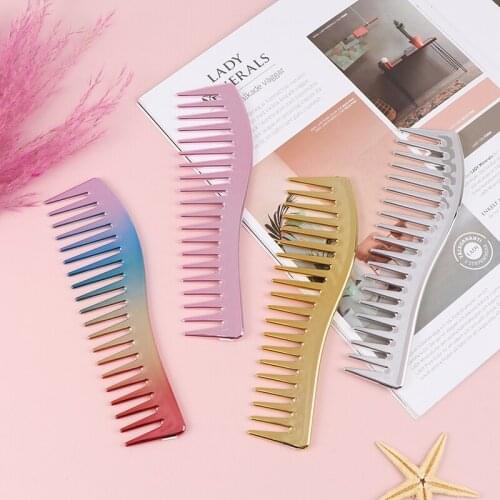 Electroplating Hairdresing Haircut Comb Scalp Massage Hair Brush Wide Tooth Comb Salon Barber Combs Haircut Tool