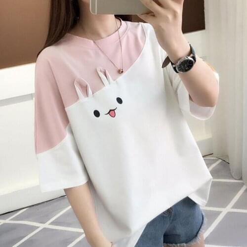 Grunge Aesthetic Ulzzang Friends Harajuku Rabbit Tee Kawaii 2021 T Shirts T-Shirt Women Female T Shirt Plus Size Tops Korean
