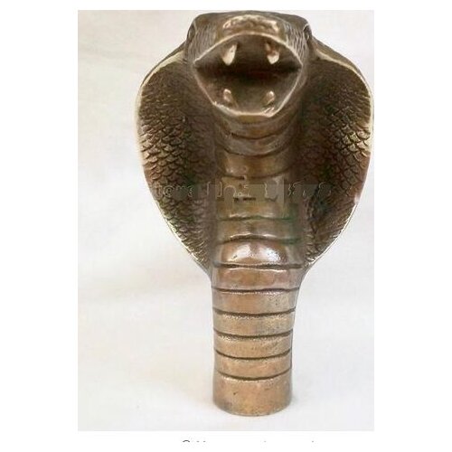 Bronze Pure Copper Old Qing Ming Chinese Old Bronze Hand Carved Cobra Statue Cane Walking Stick Head
