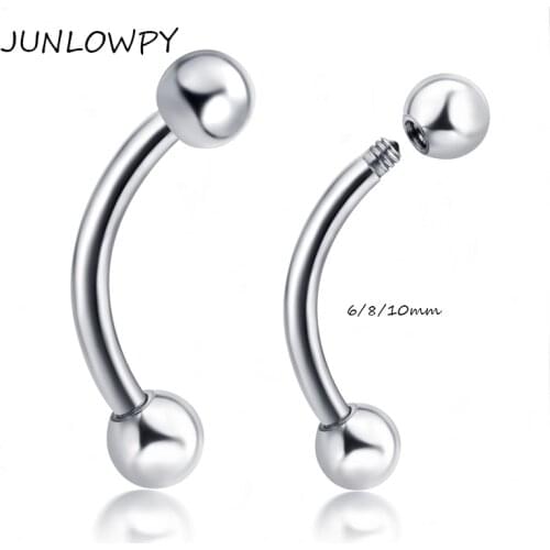 JUNLOWPY Eyebrow banana ring mix 6/8/10mm 50pcs/lot body piercing jewelry stainless steel nose Rings labret traugs ear bar
