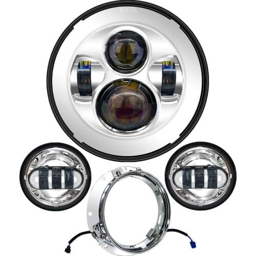 For Harley motorcycle led headlight sets H4 7 inch round halo headlamp 4.5 inch fog lamp 7'' Mount Ring