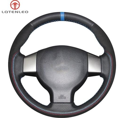 LQTENLEO Black Genuine Leather Suede Car Steering Wheel Cover For Nissan Tiida 2004-2010 Versa Note 2007-2012 Livina 2006-2012