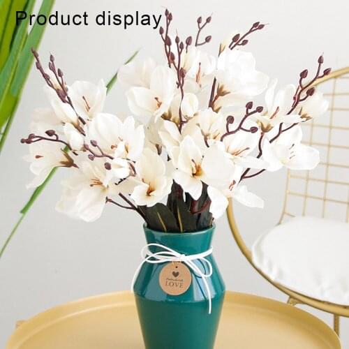 Simulation Bouquet Magnolia Flower Silk Cloth Flower with Stems & Leaves Fake Greenery Decor for Home Office Party 43cm J2Y