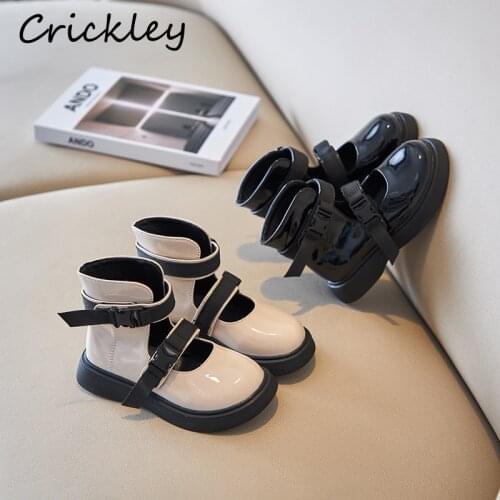 Fashion Buckle Kids Boots PU Leather Shallow Ankle Boots For Teens Children Design Breathable Hook Loop Non Slip Girls Shoes