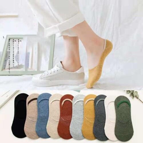 Women Breathable Sports Socks Cotton Low Cut Socks Solid Color Comfortable Summer Silicone Non-slip Boat Socks Black White