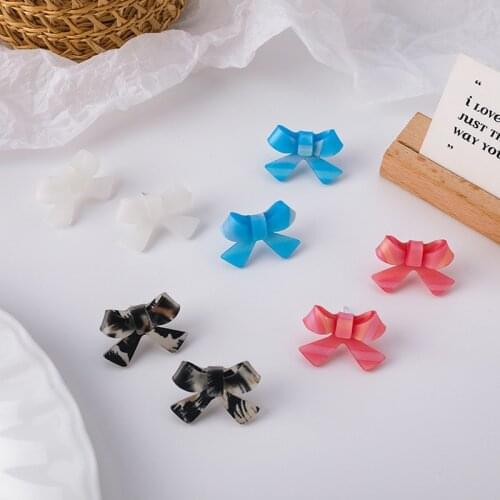 Origin Summer Cute Arcylic Bowknot Stud Earring for Women Girls Fashion 4 Designs Gradient Color Leopard Holiday Earring Jewelry