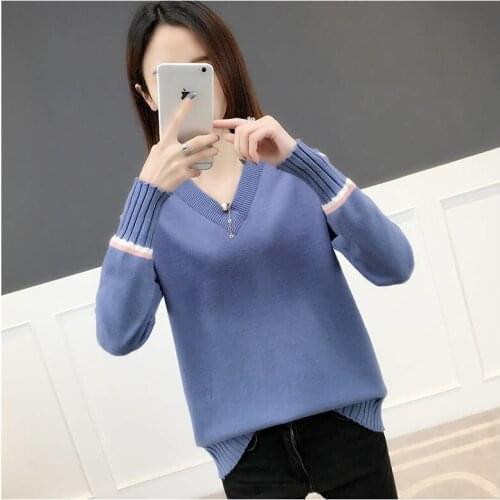 2021 Autumn Winter V-neck Sweater Womens Fashion Decoration New Korean Version Of The Wild Pullover Sweater Shirt Tops Female