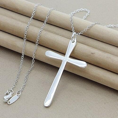 925 Sterling Silver Pendant Long Cross Necklaces Casual Retro Jewelry Silver Necklace For Women Men