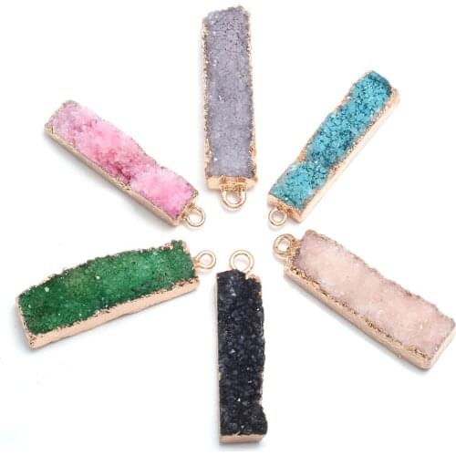 Natural Agates Stone Pendants Cuboid Colorful Crystal Agates Stone Charms for Jewelry Making Necklace Bracelet Gift